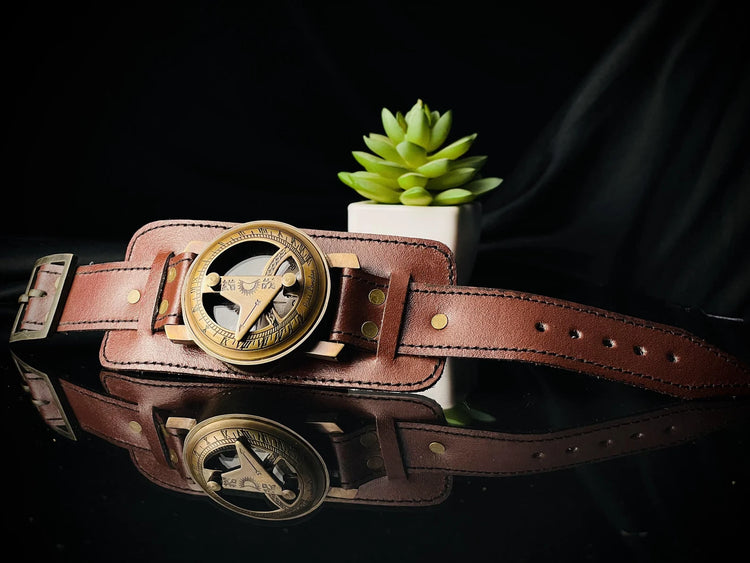 Brass Sundial Compass Wrist Watch – Custom Engraved Gift