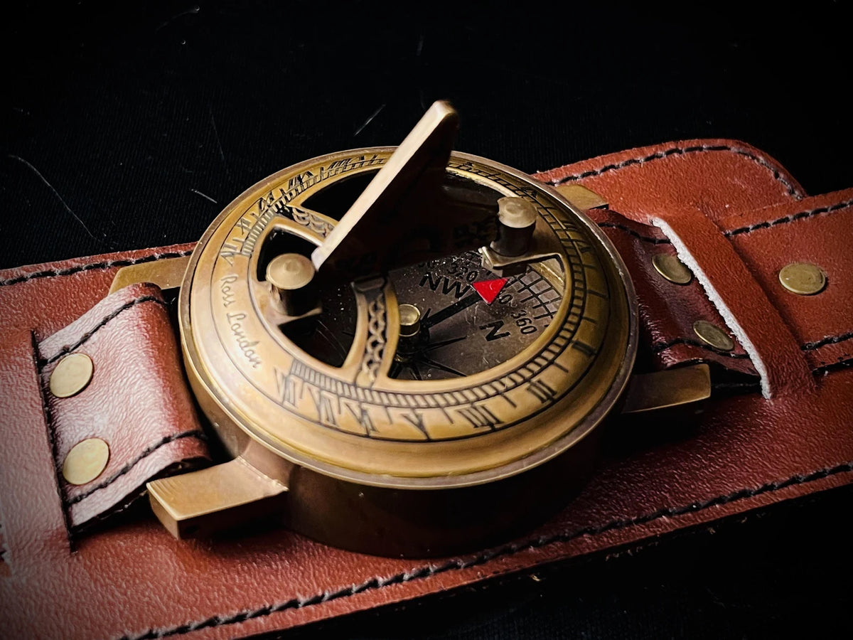 Brass Sundial Compass Wrist Watch – Custom Engraved Gift