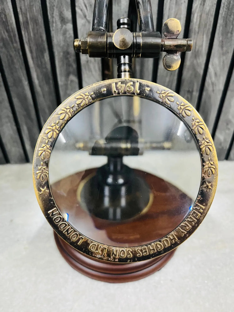 Antique Brass Magnifying Glass with Wooden Base – Adjustable Tabletop Decor