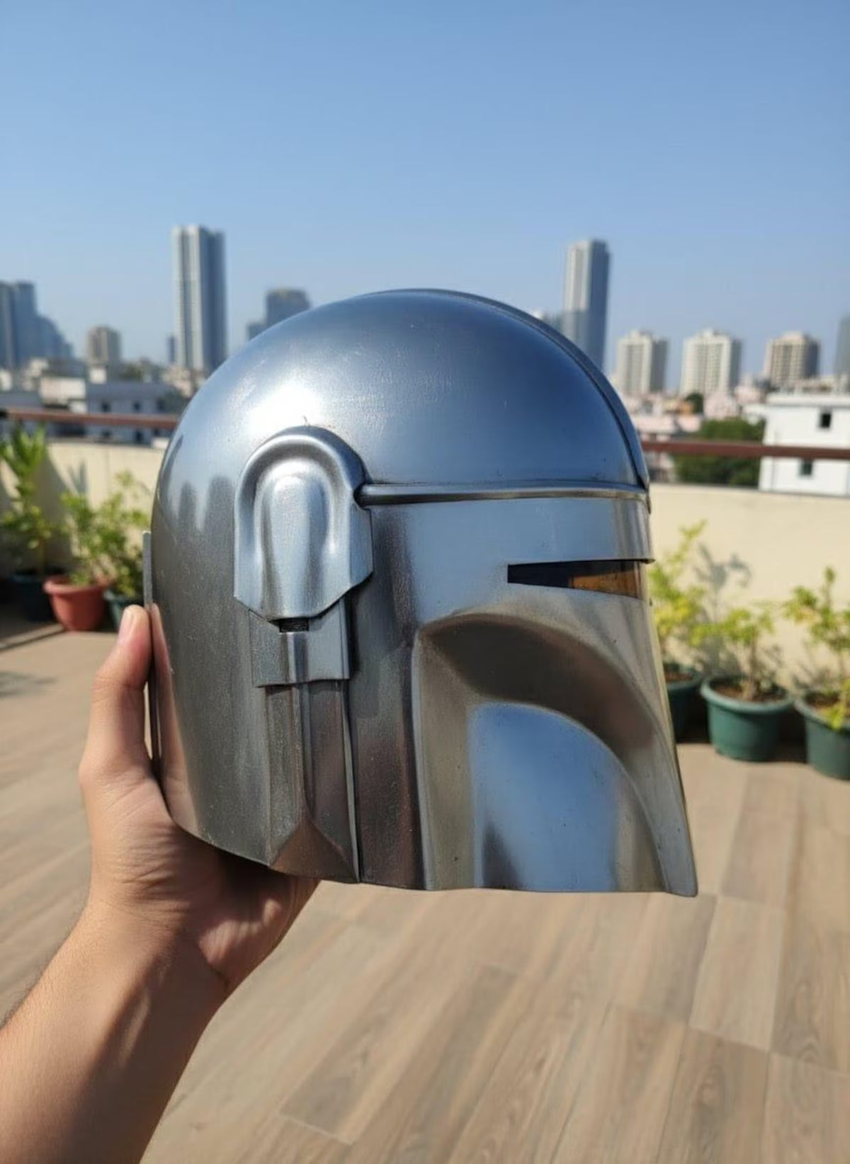 Beskar Mandalorian Helmet – Handmade Steel Cosplay Armor (Adult Size)