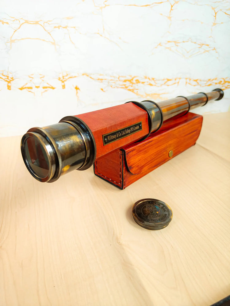 Personalized Brass Spyglass Telescope – Handmade 24" Victorian Marine Telescope with Leather Case
