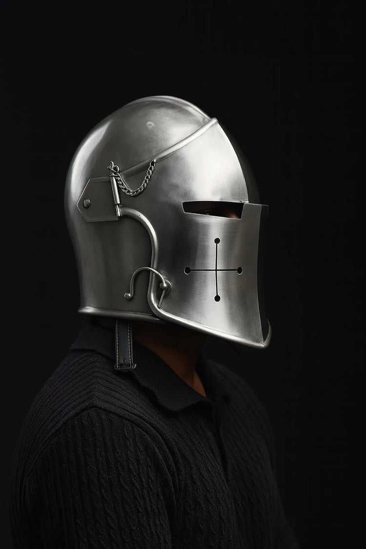 Barbuta Helmet – Medieval Knight Armor, 18-Gauge Steel, Visored Warrior Helmet for Cosplay & Halloween